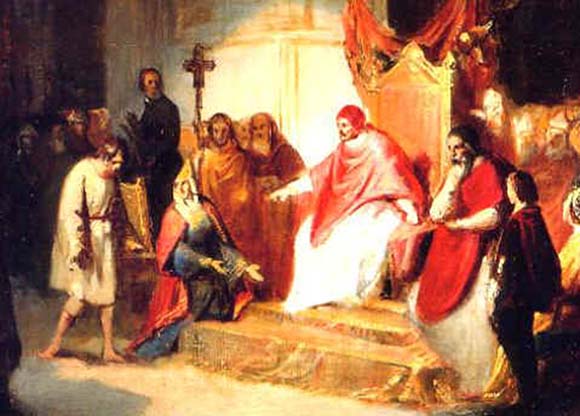 Canossa-three카를로 엠마누엘레의 교황 그레고리오 7세에게 용서를 구하는 하인리히 4세-web.jpg